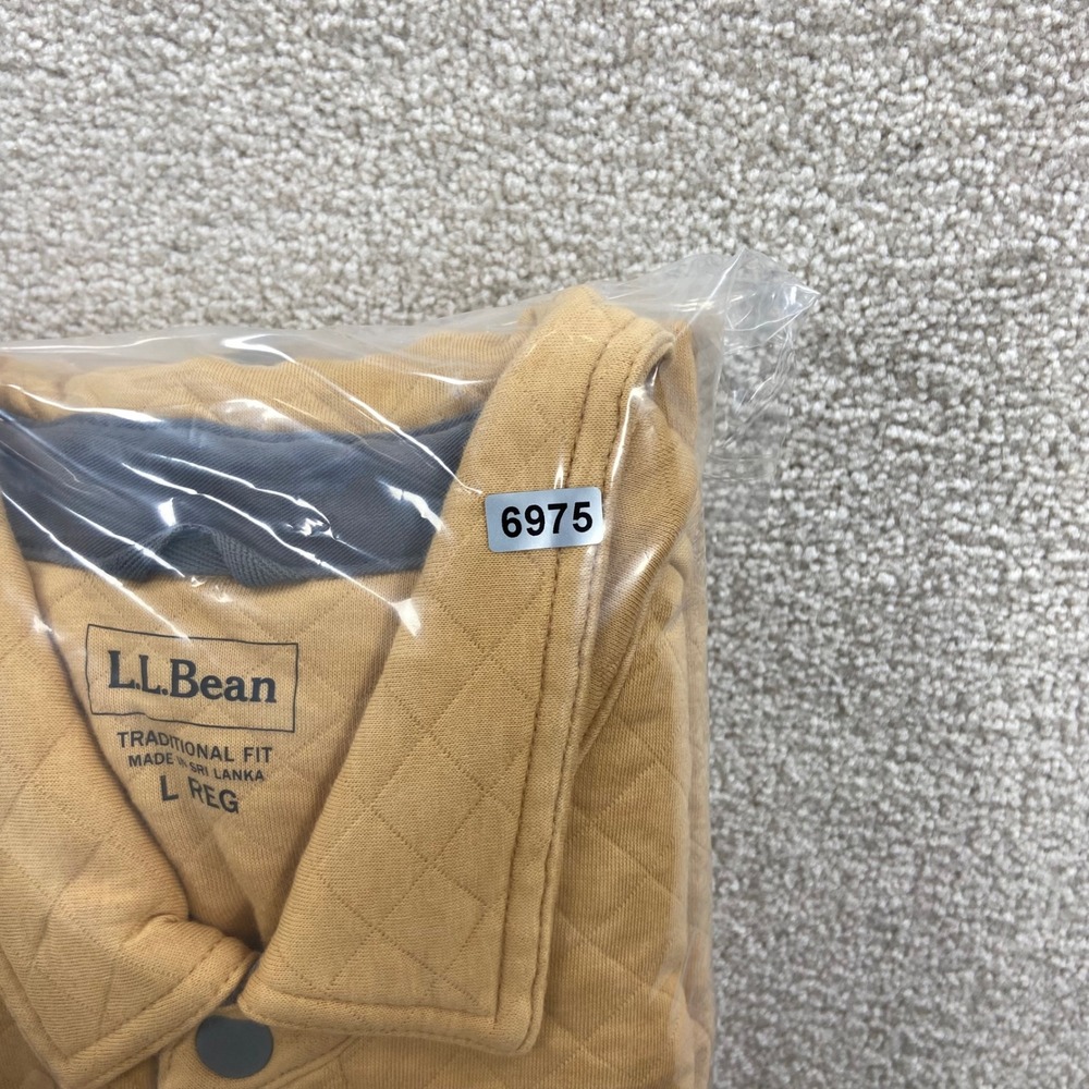 LL Bean Quilted Shirt Jacket Mens Large Mustard Yellow Snap Traditional Fit - Picture 10 of 10